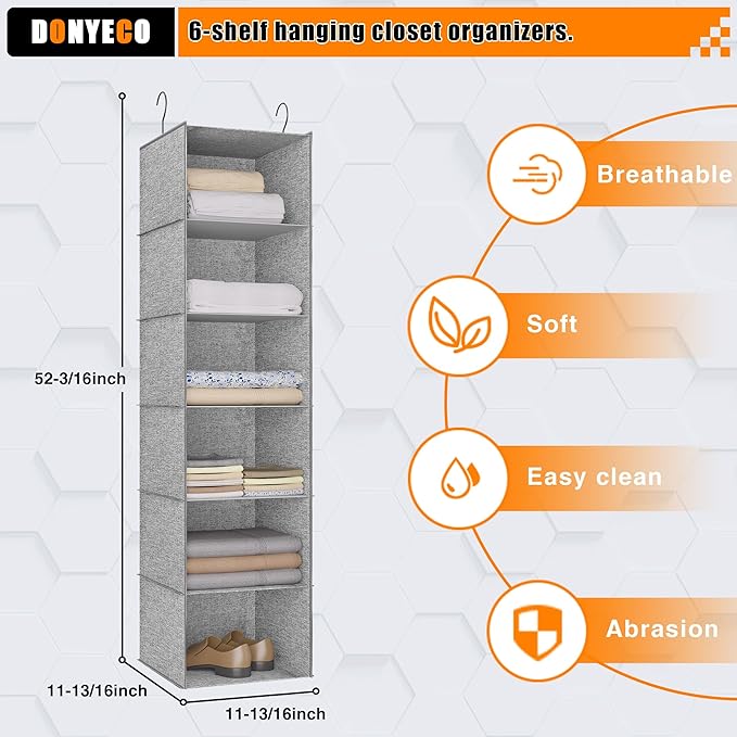 6-Shelf Hanging Storage Closet Organizer, Linen Rv Storage and Organization