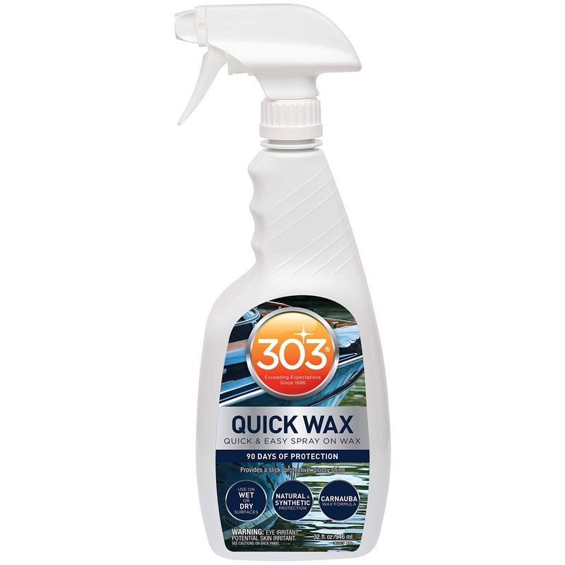 303 Products Marine Quick Wax, Boat Spray Wax for Fiberglass & Gelcoat – Quick Shine Spray for Boats, Slick Gloss Finish, Easy Spray-On Application, 32 oz