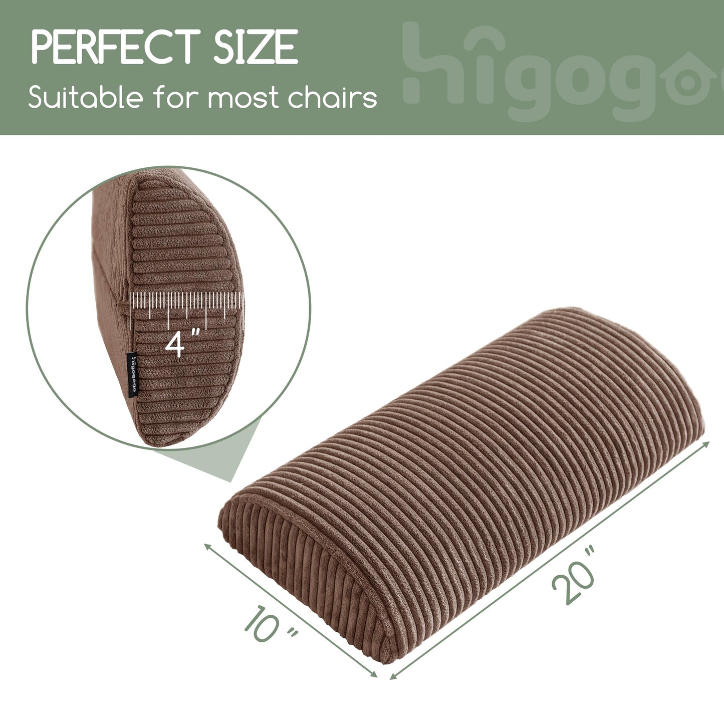 HIGOGOGO Lumbar Support Pillow for Recliner Chair/Accent Chair/Couch, Memory Foam Back Support Cushion for Elderly, Recliner Cushions for Back Rest, Pain Relief, Reading, Washable Cover, Brown