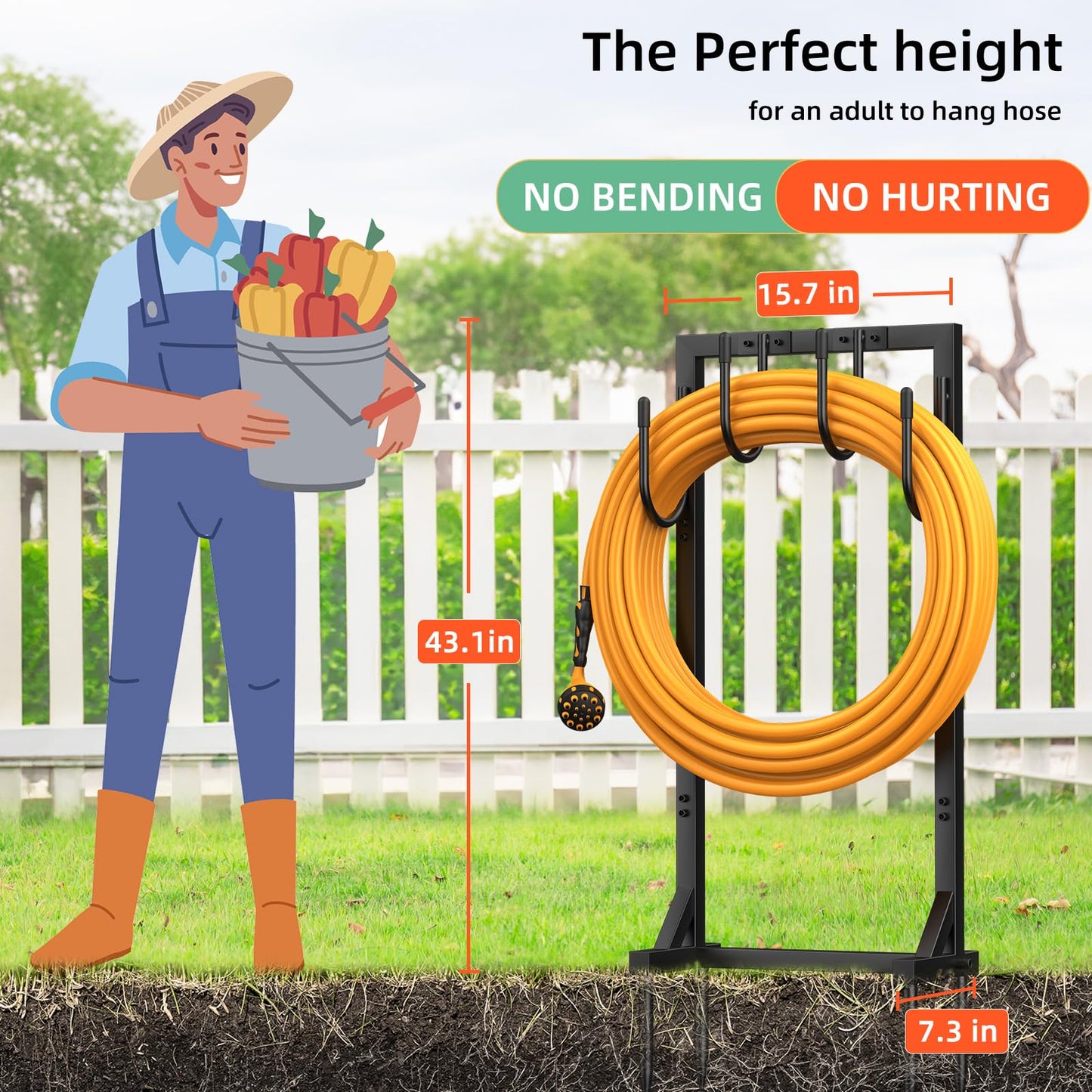 Yumatum Garden Hose Holder Reel, Upgraded Metal Hose Reels Holds 150ft Hose with 4 Large hooks, Heavy Duty Freestanding Water Hose Holders, Detachable Hose Storage Hanger for Outside