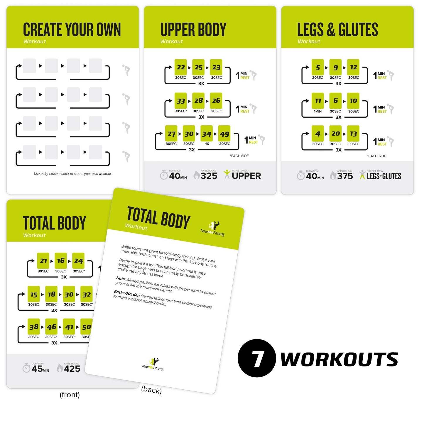 Battle Rope Exercise Cards for Home Workouts, Set of 62 - with Guided Strength Training Workout Cards Deck for Home or Gym, Illustrated Fitness Cards with 50 Exercises, Durable & Waterproof