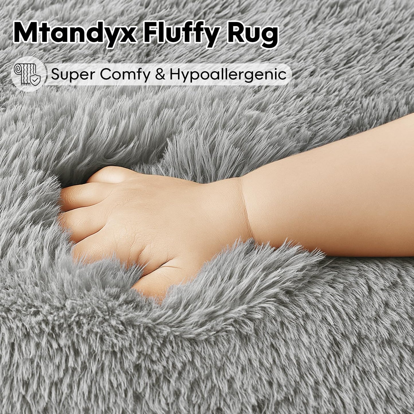 Mtandyx 8x10 Area Rugs Living Room, Gray Plush Fluffy Bedroom Rugs, Non-Slip Upgraded Indoor Thick Soft Rug, Modern Plush Carpet Suitable for Kids Home Decor Aesthetics Dorm.