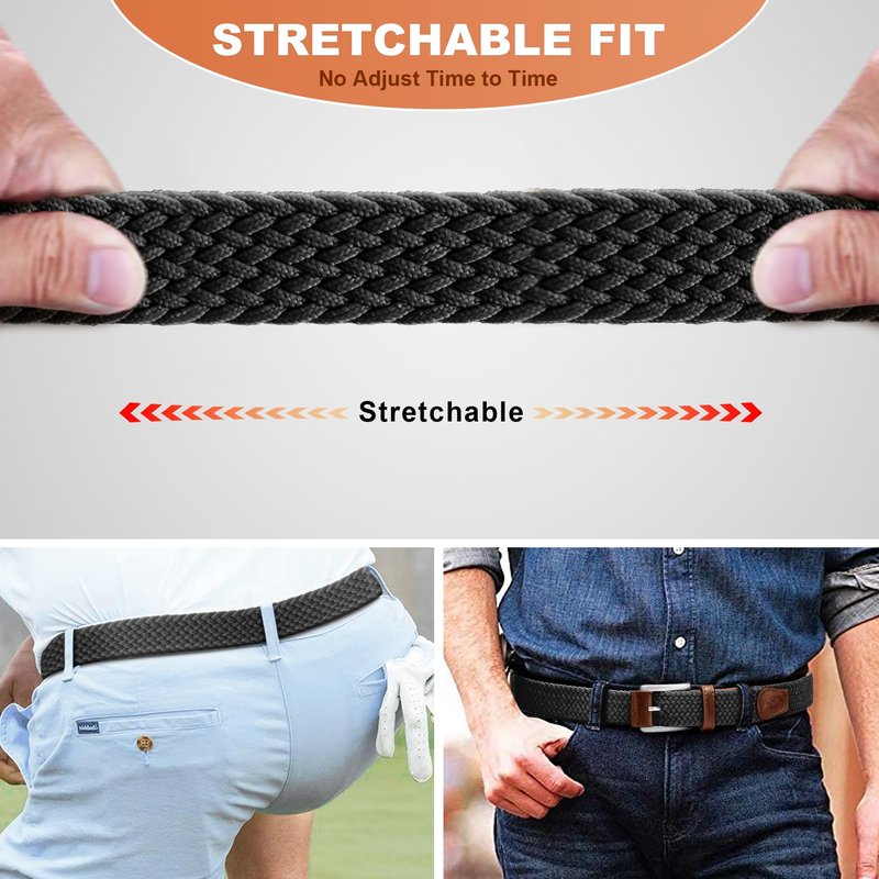 Housmai Stretch Braided Belt for Men -Mens Gift Elastic Woven Golf Belt 1 3/8"- for Golf Jeans Casual Wear
