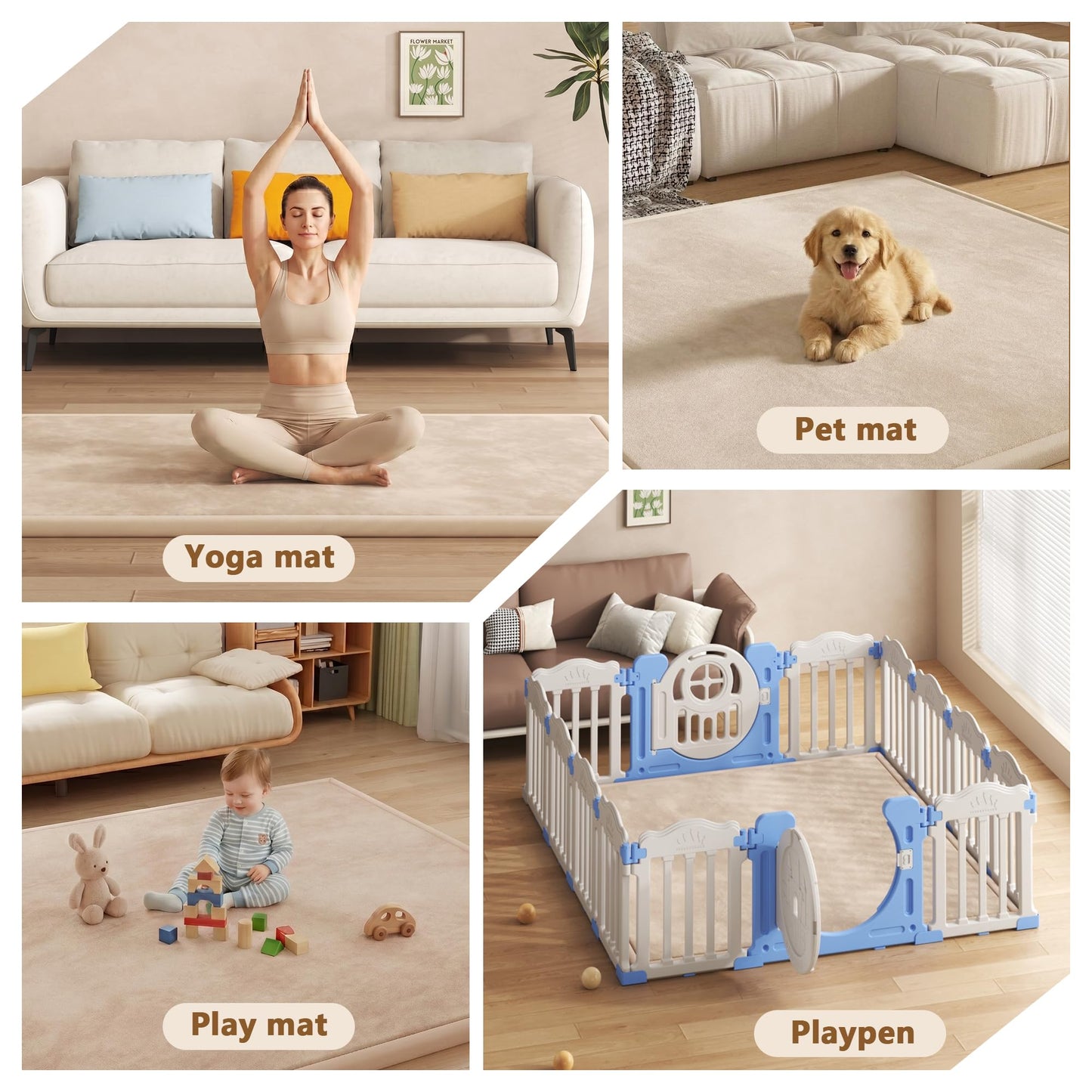 Baby Play Mat for Floor, 1.3'' Thick Memory Foam Tummy Time Mat - Super Soft Coral Velvet Nursery Rug with Non-Slip Backing, Crawling Rug for Toddlers/Infants, Yoga & Tatami Use, Oatmeal, 59''x79''