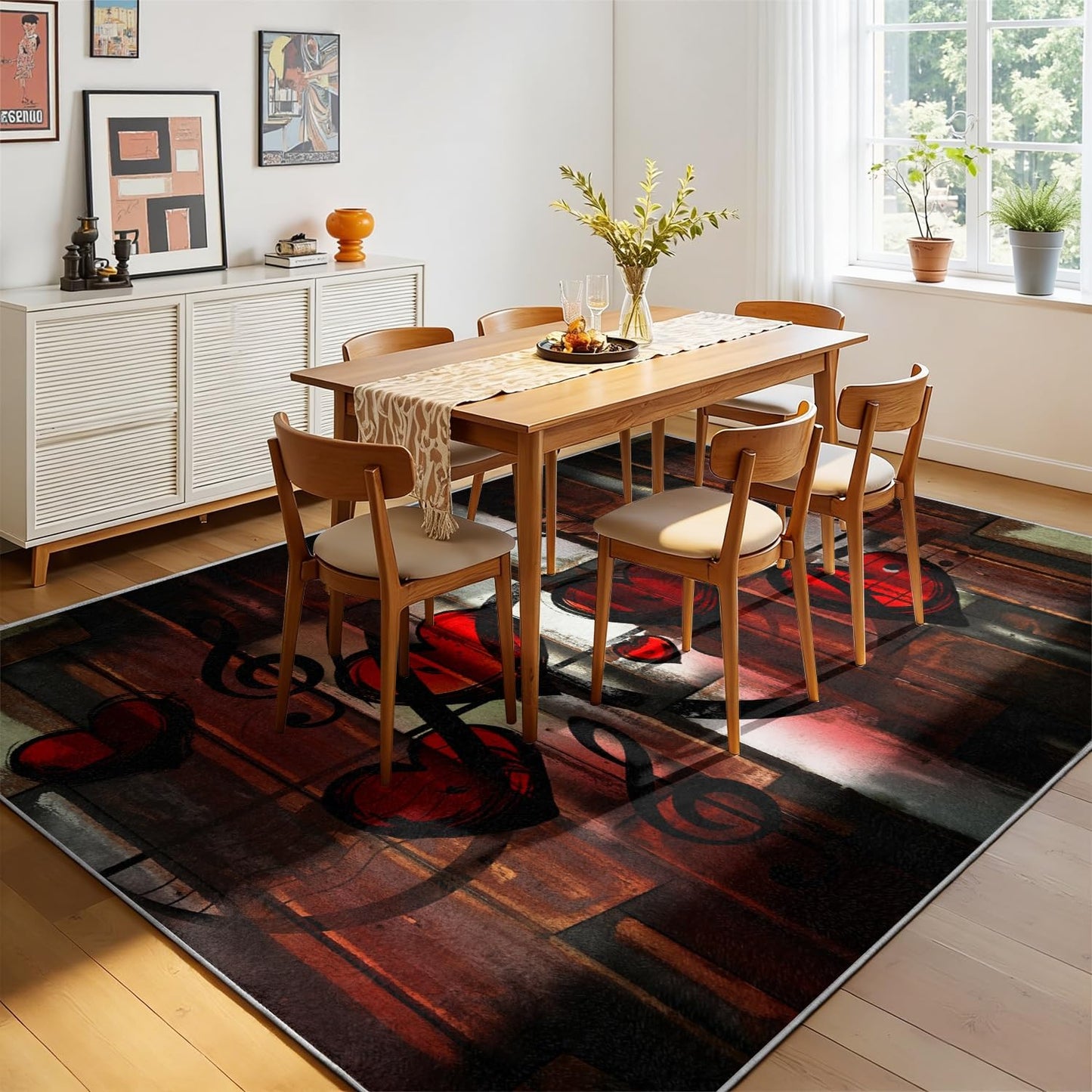Music Theme Heart Area Rug, 3x4ft,Indoor Cool Black Music Notesrugs,Electric Guitar Piano Drum Set Game Room Decora Carpet,Easy to Clean and Washable Music Player Rug,for Living Room Bedroom Floor Mat