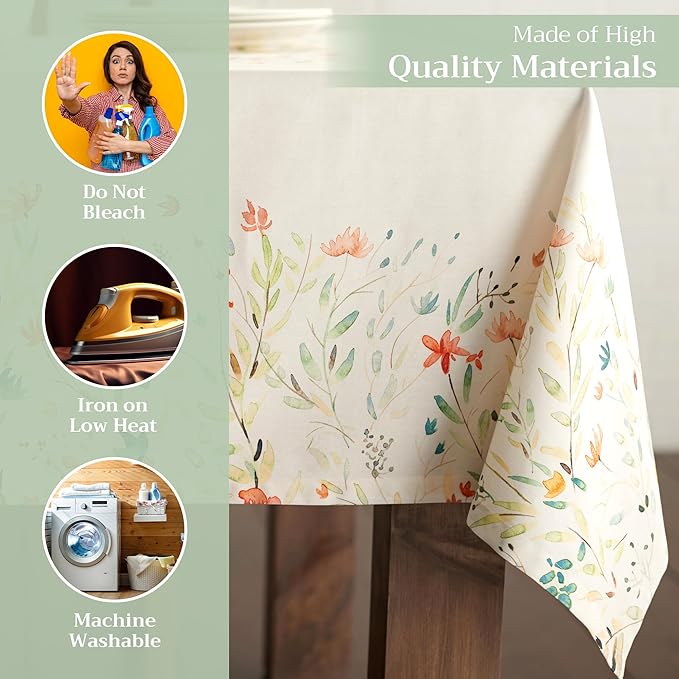 Maison d' Hermine Table Cloth Rectangle Table 100% Cotton 70 x 108 Inches Tablecloth Reusable Decorative Everyday Use for Dining Room, Farmhouse, Home, Party, Festive & Wedding Spring Summer - Colmar