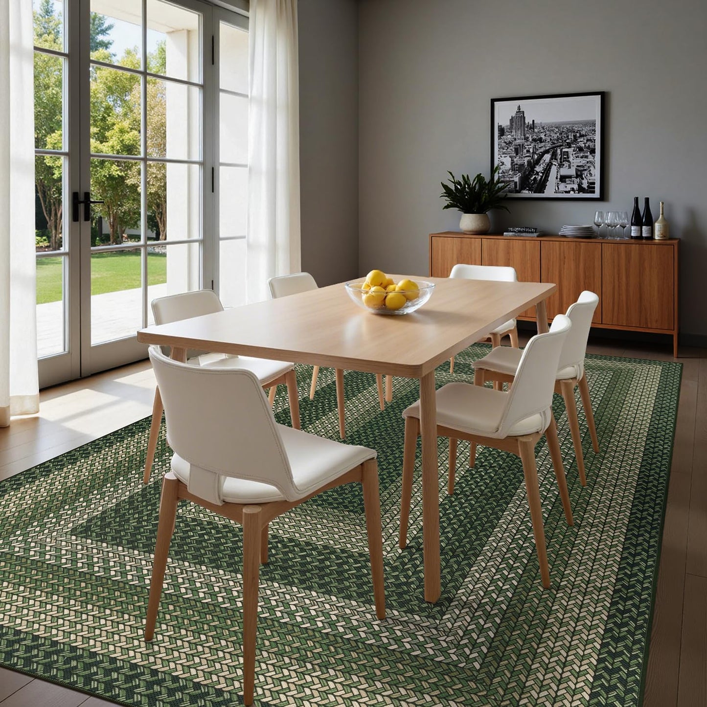Ileading Faux Braided Area Rug 5'x8' Washable Farmhouse, No-Shed Non-Slip Woven Carpet, Pet Friendly Stain Resistant Jute Style Rug for Living Room Dining Bedroom Office
