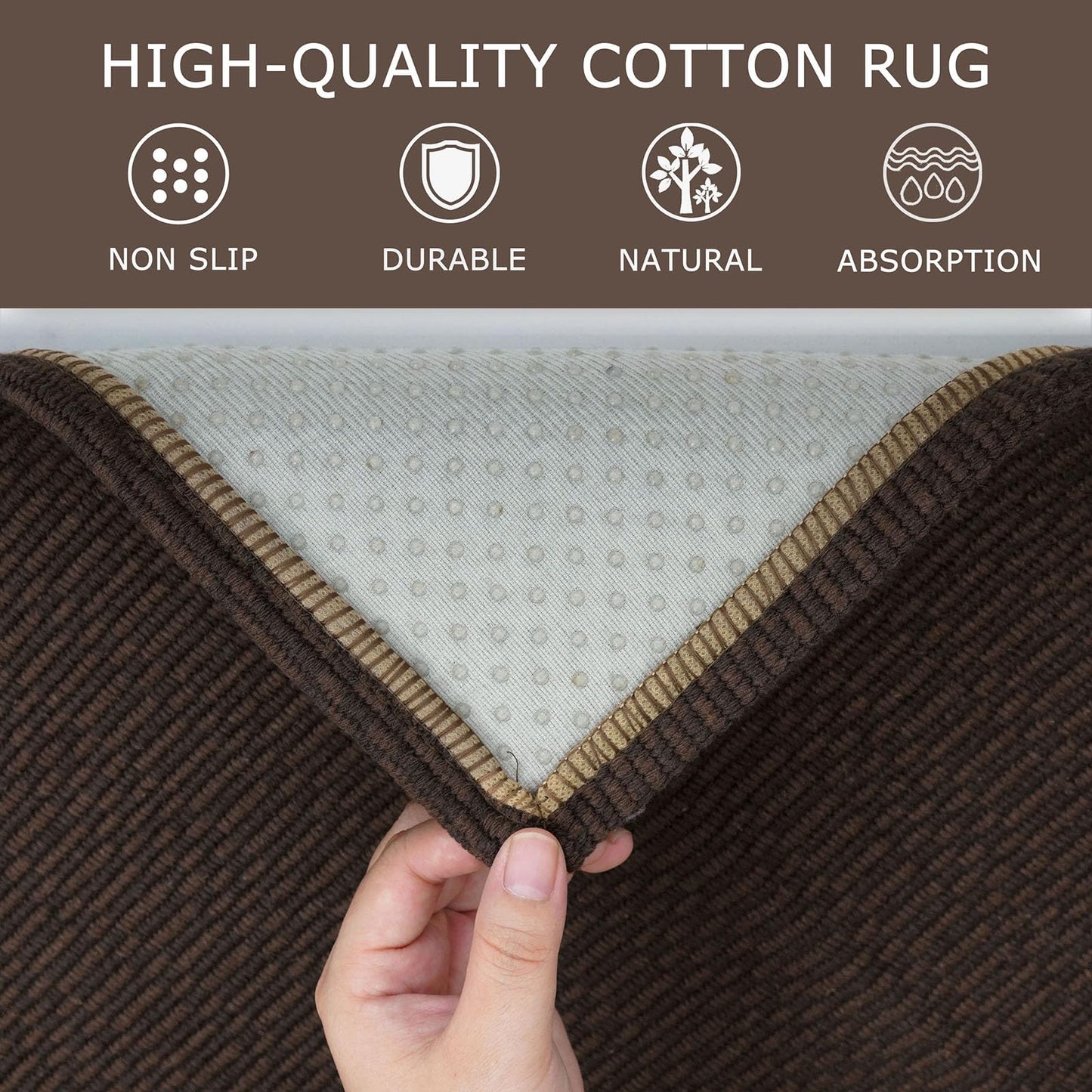 KOZYFLY Washable Runner Rug 2x5 Ft Runners for Hallways Rubber Backed Throw Rug, Braided Cotton Entryway Runner Indoor, Carpet Runners for Hallway Kitchen Entryway Bedroom, Dark Coffee/Brown