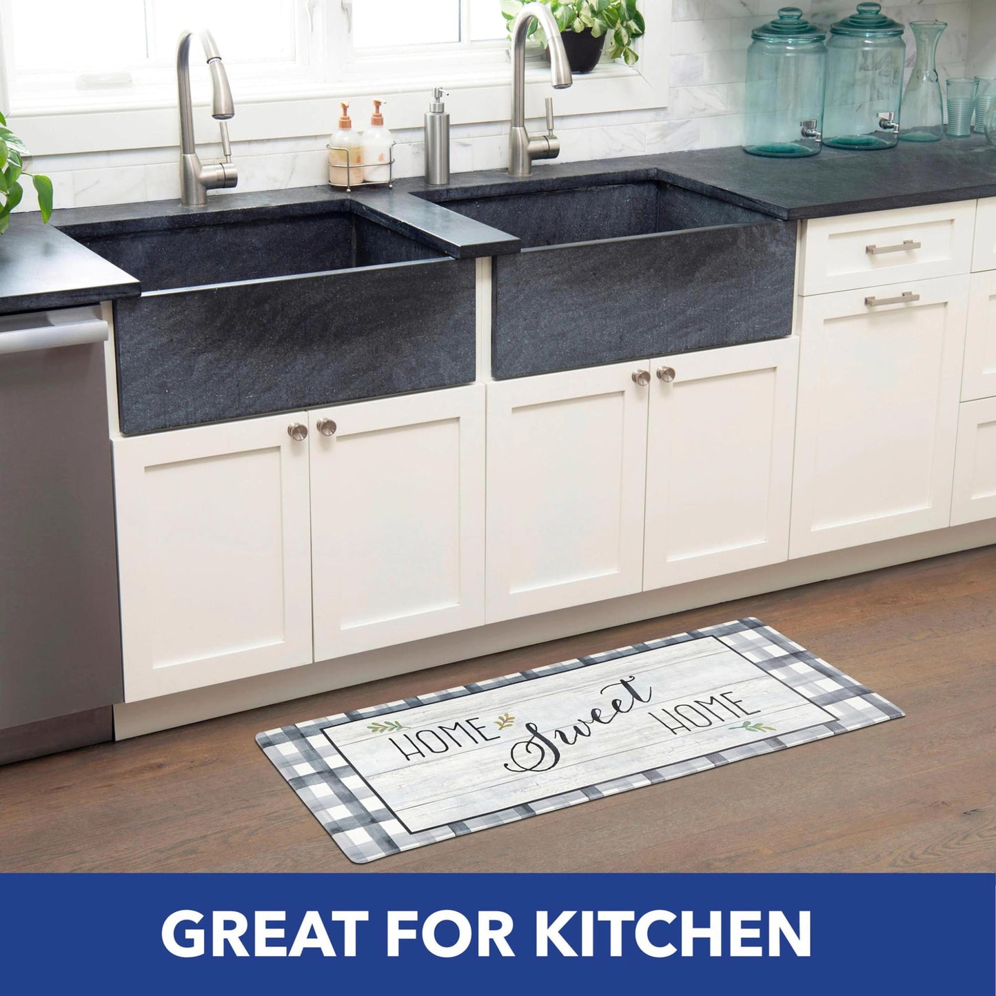 Cozy Living Anti-Fatigue Kitchen Mat, Farmhouse Buffalo Check 17.5"x55"