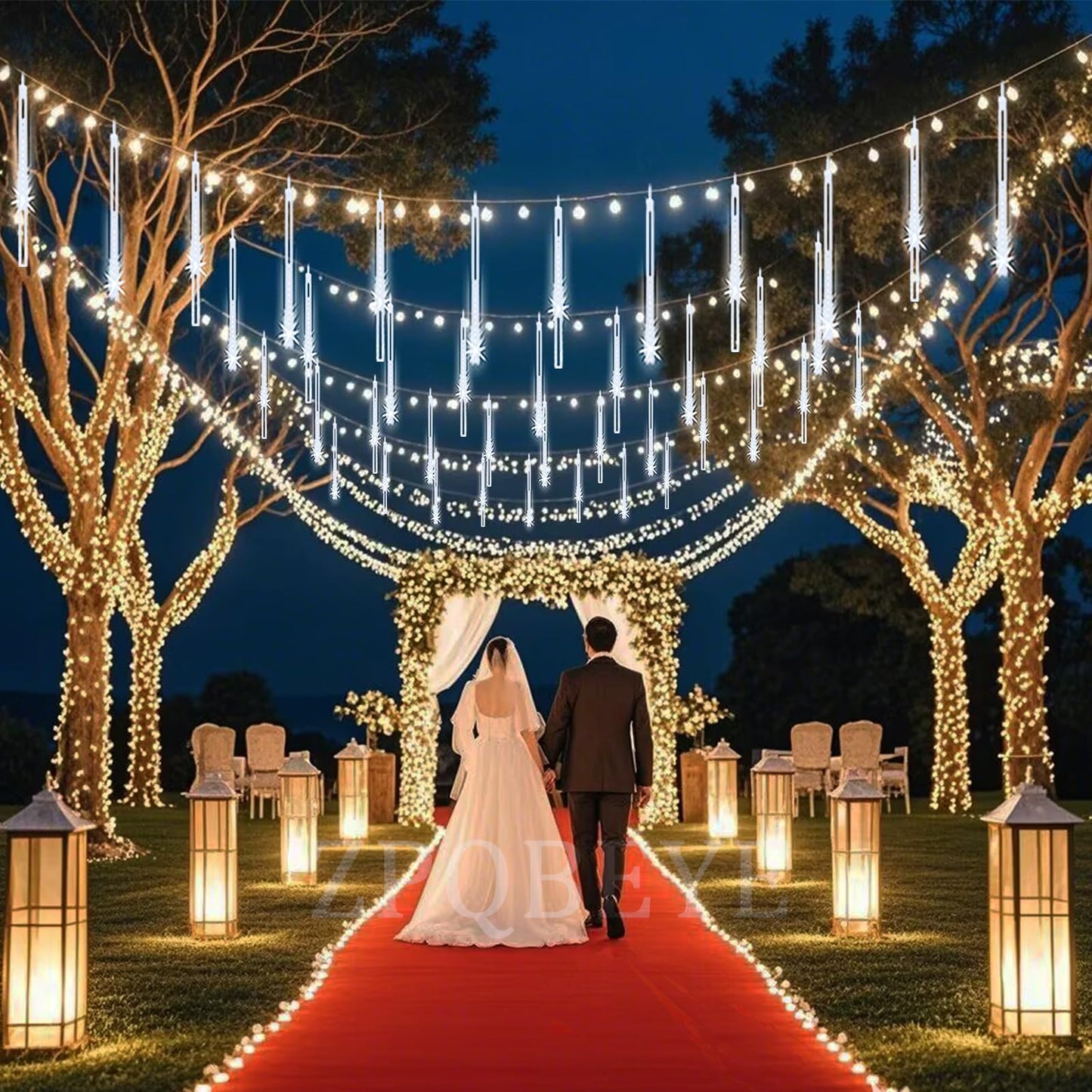Meteor Shower Lights Outdoor Christmas Lights 24-Tube 576LEDs Snow Falling Rain Cascading Icicle String Light for Xmas Tree Christmas Decorations Wedding Party Holiday Yard Garden Decor, UL Plug White