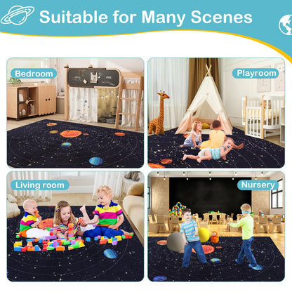 PCSWEET HOME Outer Space Kids Rug for Bedroom Educational Rug for Playroom 4' 11" x 6' 7" Washable Kids Play Mat for Living Room Large Area Rug for Living Room