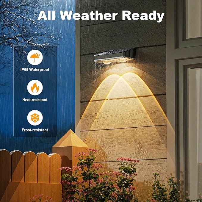 NIORSUN Solar Fence Lights,8 Pack Deck Light,Led Lights Warm White Outdoor Wall Lights,IP45 Solar Powered Light Waterproof for Backyard/Pool/Railing/Patio/Porch/Step/Outside/Garden (Black)