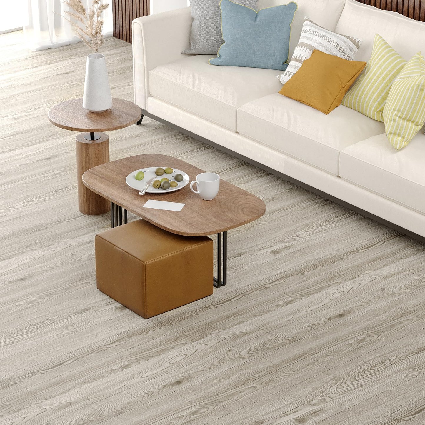 WIFEA Self Adhesive Vinyl Flooring Roll 23.6"x 393"/64 Sq.Ft Wood Grain Peel Stick Floor Tiles, Wear-resistant and Waterproof Vinyl Plank Flooring for Bedroom Living Room Office Balcony RV Light Brown