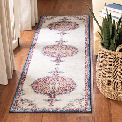 SAFAVIEH Brentwood Collection Runner Rug - 2' x 10', Ivory & Red, Medallion Distressed Design, Non-Shedding & Easy Care, Ideal for High Traffic Areas in Living Room, Bedroom (BNT867A)