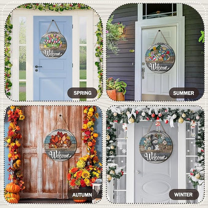 Yousoontic 17 Pcs 12 Inch Magnetic Welcome Door Sign Interchangeable Front Door Decor Rustic Fall Seasonal Hanging Sign Halloween Christmas Decor for Home Warming Gift(Retro Color,Grain Welcome)