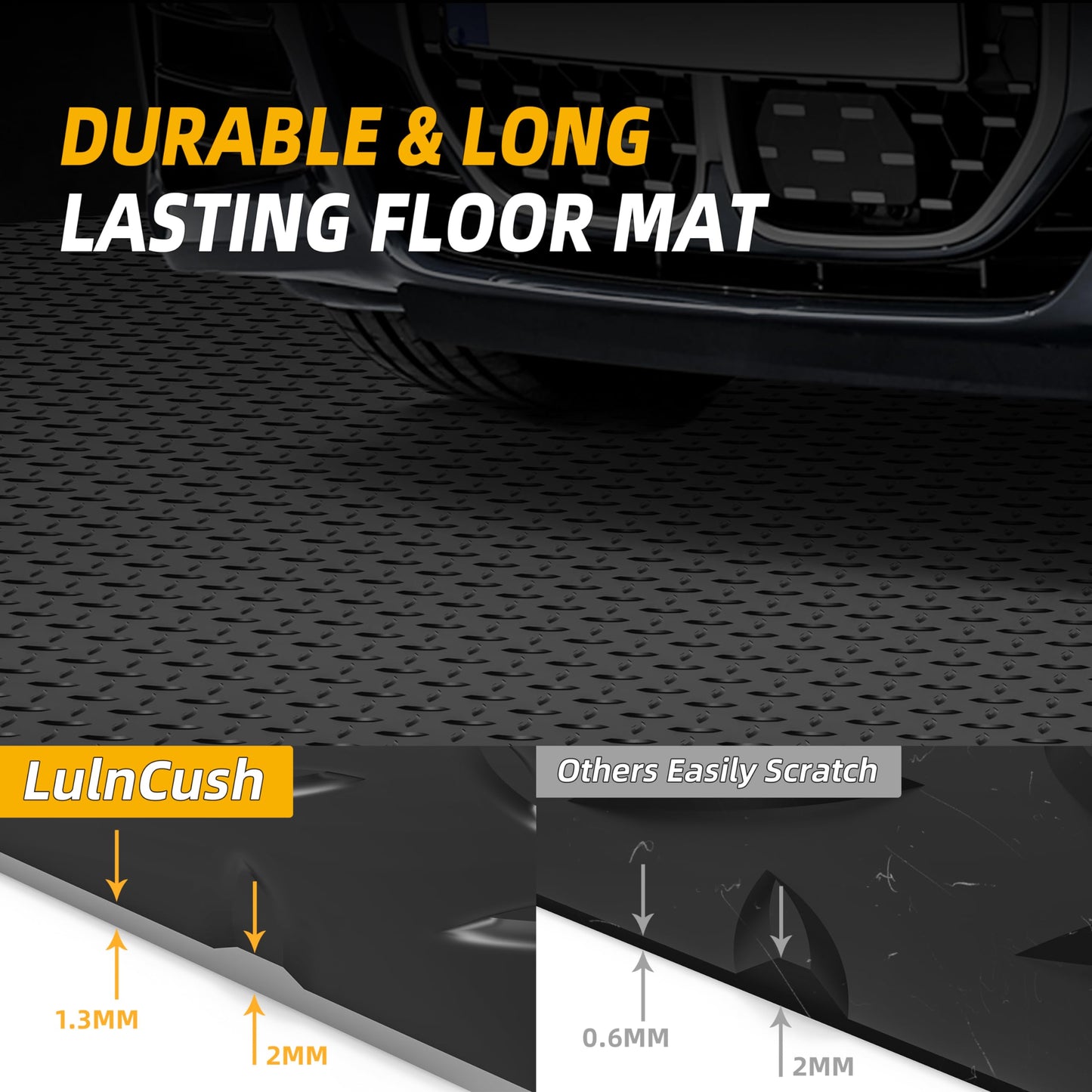LulnCush 8.2 x 23 FT Garage Floor Mat, 2.8mm Thickened Diamond Plate PVC Garage Flooring Roll for Under Car, Heavy Duty Garage Floor Protector 188.6 SQFT for Garage, Basement, Golf Cart. Black