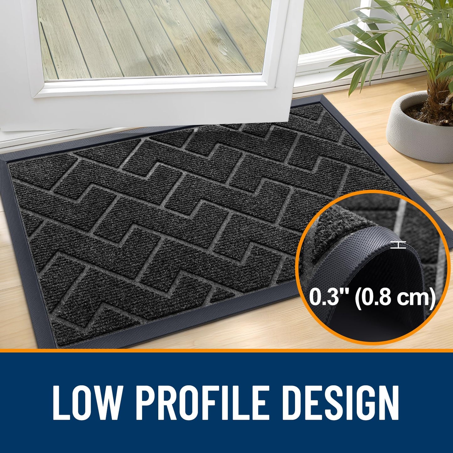 OLANLY Front Door Mat Indoor Outdoor Entrance, Welcome Door Mat and Waterproof All-Weather All-Season Doormat Size 47x32 in Black, 2 Item Bundle