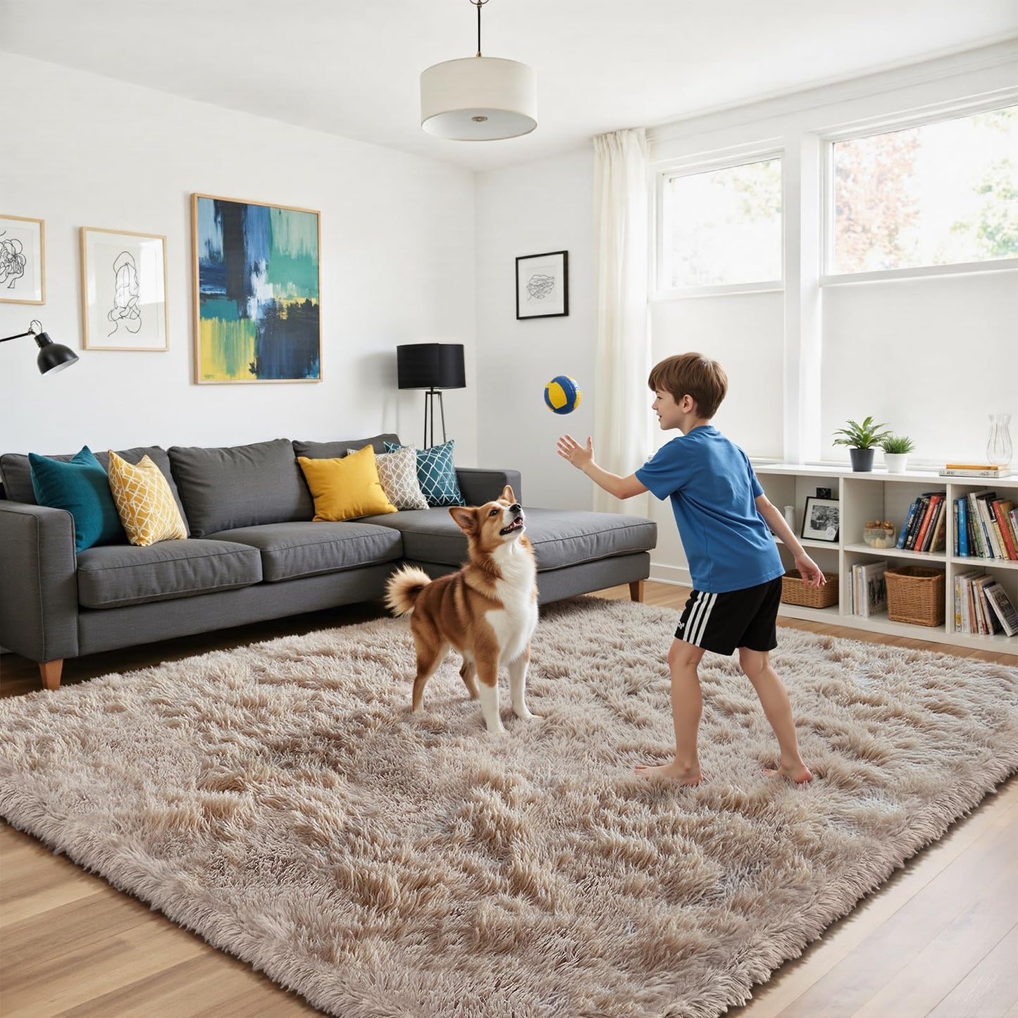 Fluffy Rug Shag Area Rug, Beige 2x4 Area Rugs for Bedroom, Small Bedside Rug, Soft Fluffy Shag Entryway Throw Rugs for Living Room Bedroom Room Home Decor