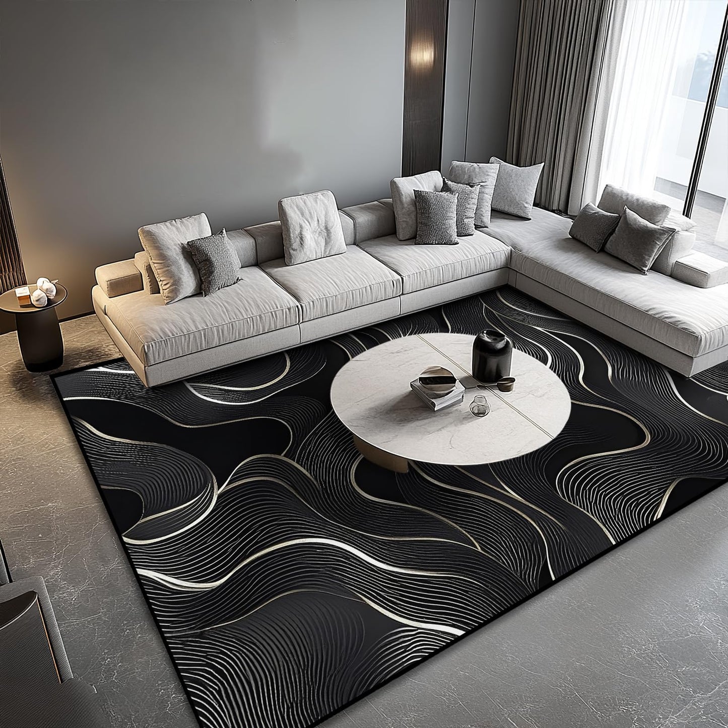 8x10 Area Rug Black White Modern Rug for Living Room Indoor Machine Washable Abstract Rugs for Bedroom Ultra Soft Dining Room Large Carpet Non-Slip Non-Shedding Throw Rug for Home Office