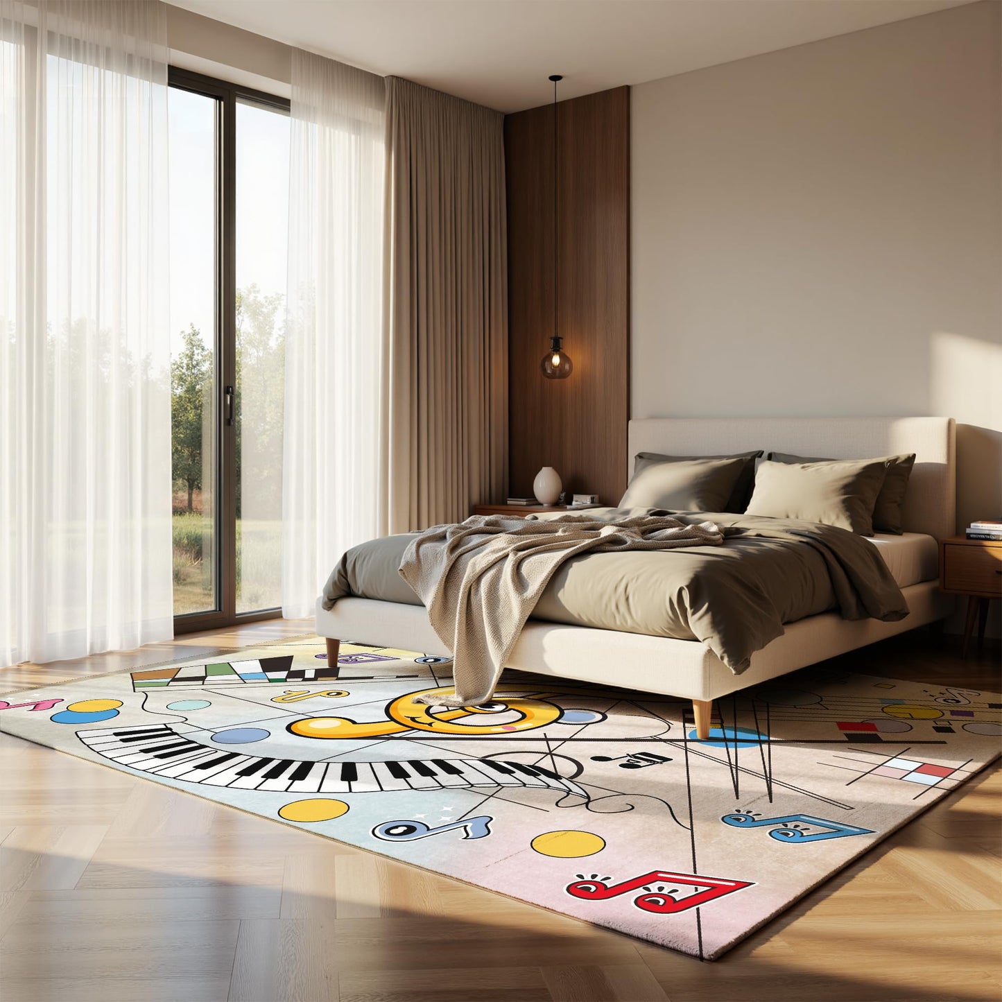 Nayoroom Cartoon Music Note 8x10 Area Rug, Soft Faux Wool Non-Slip Washable, Treble Clef Piano Geometric Art Rug for Music Lovers Living Room Bedroom.