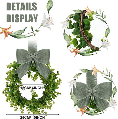 WILLBOND 4 Pcs Christmas Kitchen Cabinet Wreath Boxwood Garland with Ribbon Greenery Garland Hanging Wreaths for Cabinet Wall Window Door Fireplace Party Farmhouse Decor(Green,Velvet)