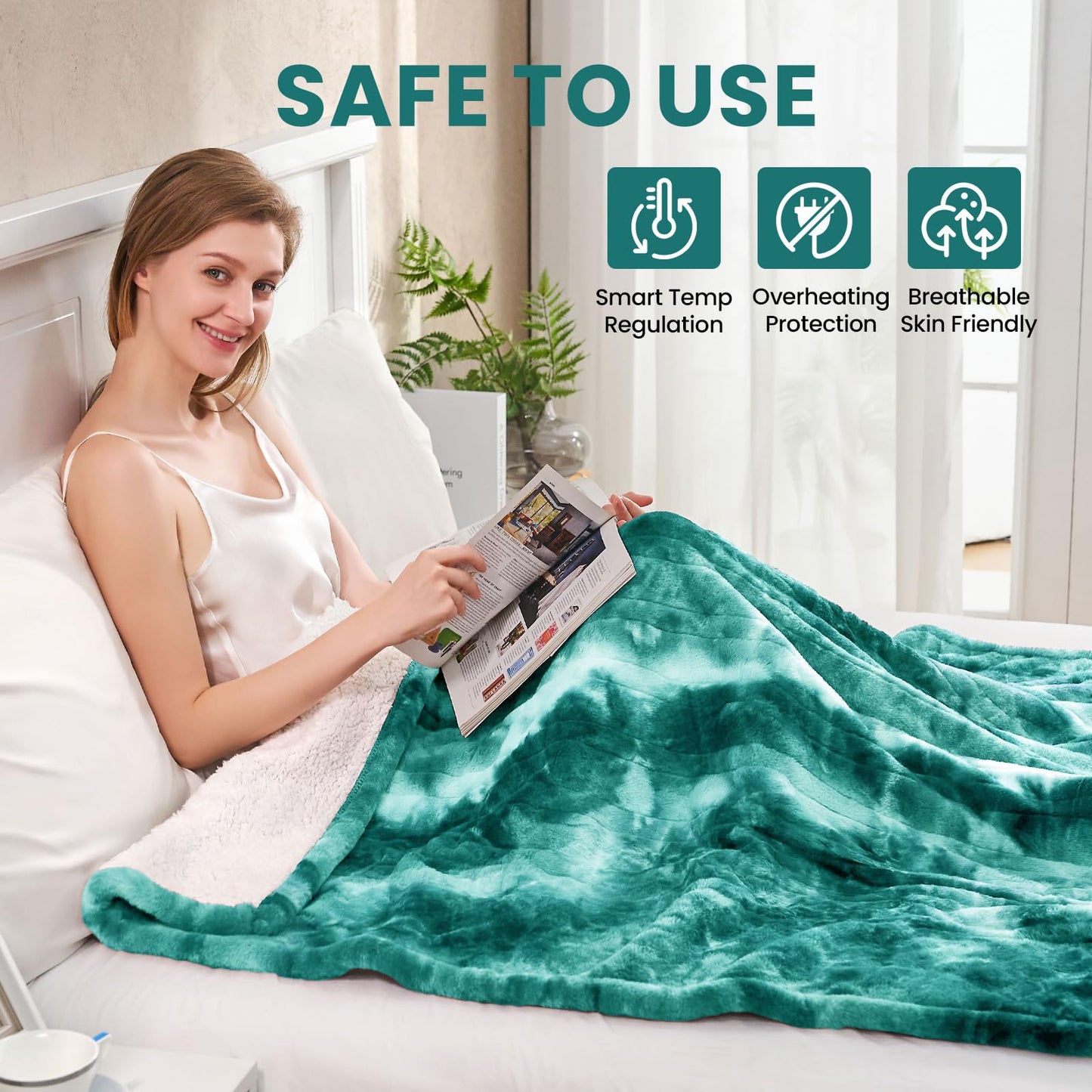 Electric Heated Blanket 50"x60",Luxury Grey Faux Fur Electric Throw Blanket,Fast Heating Soft Fluffy Thick Electric Blanket with 6 Heating Levels & 12H Auto Off