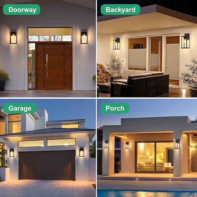 PARTPHONER Exterior Lighting Fixtures, Porch Light Outdoor, Waterproof Exterior Light Fixture, Anti-Rust Wall Sconce with Clear Glass and Aluminum for Garage, Doorway 2 Pack (Black Brush Gold)