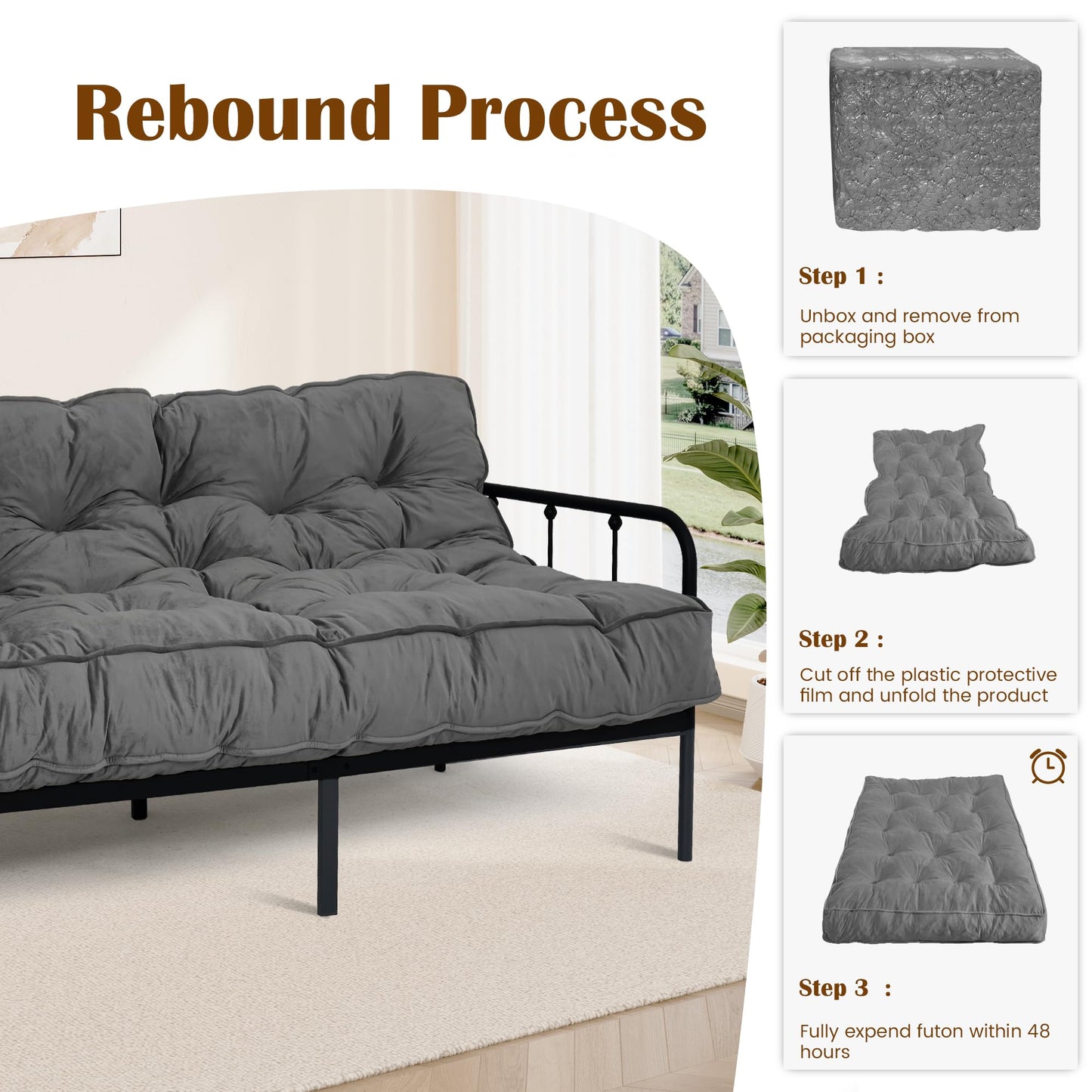 8" Futon Mattress Full Size 54" x 80", Thick Futon Sofa Couch Bed for Adults, Velvet Floor Futon Mattress Shredded Foam Filling, Tatami Sleeping Mat for Camping, Dorm, Dark Gray(Frame Not Included)