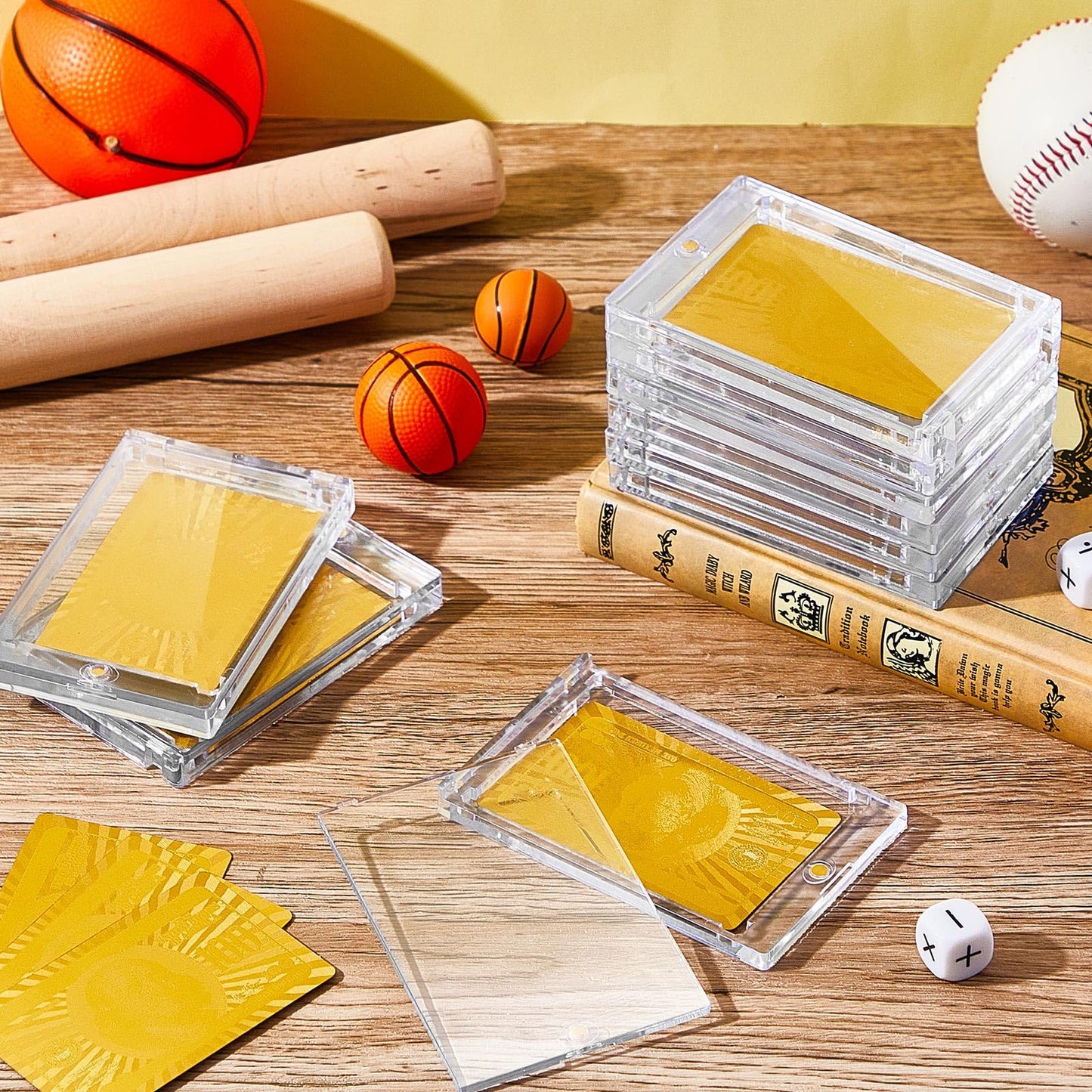 SATINIOR 15 Pcs 100 Pt Magnetic Card Holder, Holder Case Clear Protectors for Thick Baseball Football Hockey Cards