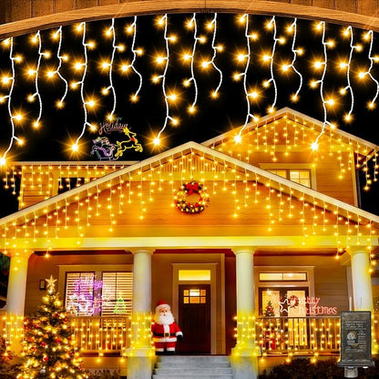 65 FT 640 LED Christmas Lights Outdoor Decorations Clear Wire String Lights Plug in 120 Drops 8 Modes Memory Timer Connectable Curtain Fairy Lights Waterproof for Holiday Wedding Party-Warm White
