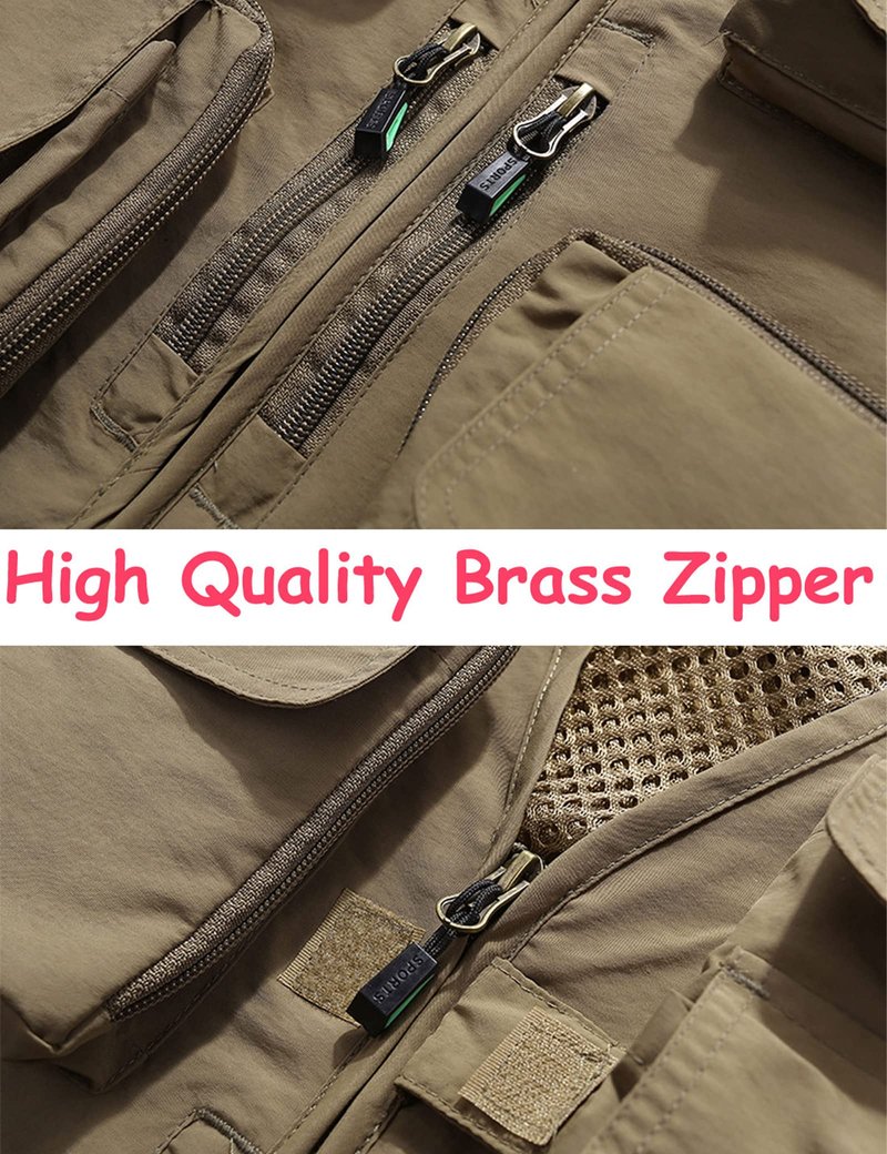 Flygo Men's Casual Lightweight Outdoor Fishing Work Safari Travel Photo Cargo Vest Jacket Multi Pockets(Large, Army Green)