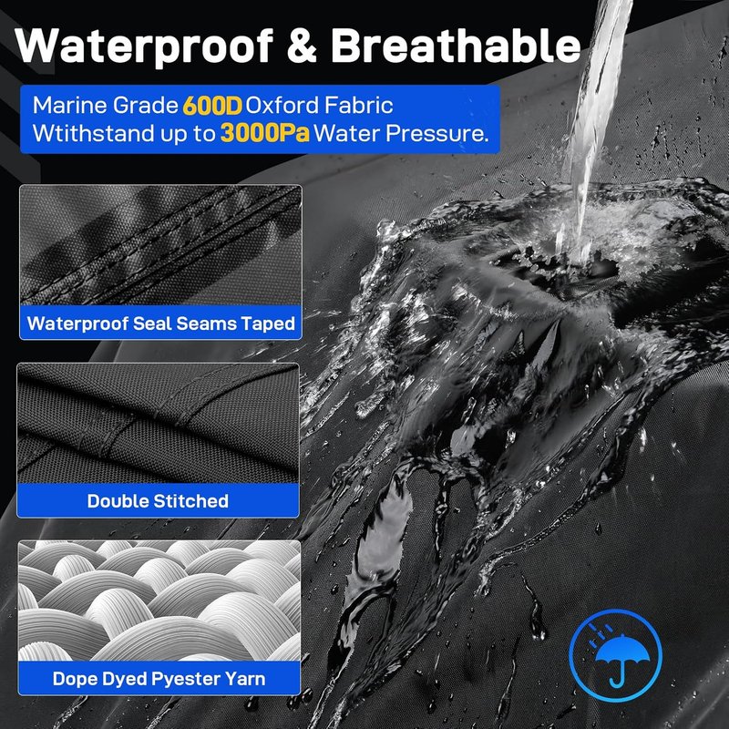 Bass Boat Covers | 600D Heavy Duty Waterproof Cover for 17-19ft V-Hull & Fishing Boats - Includes Motor Cover