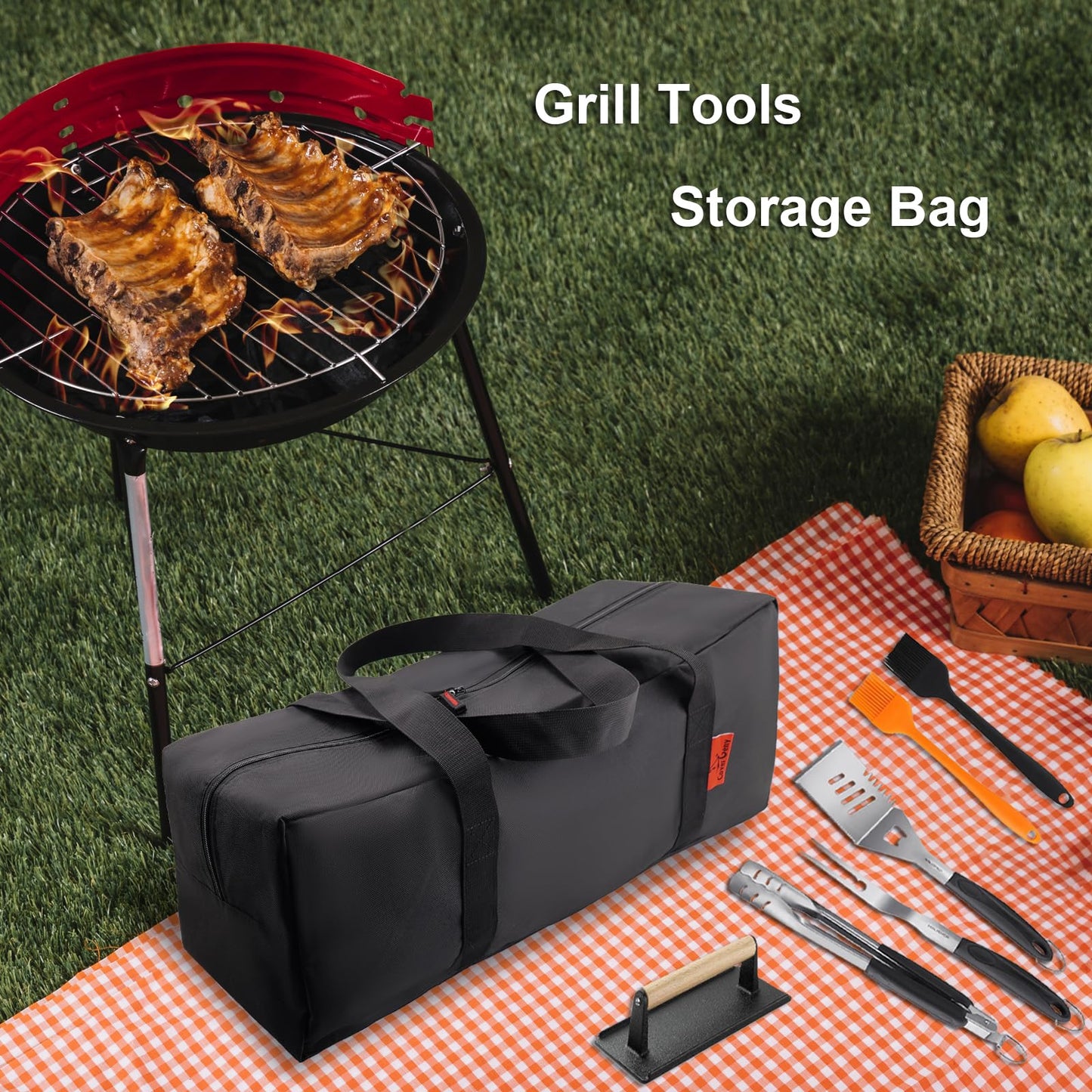 Cover Geny 24" Grill Tool Organizer, BBQ Tool Storage Bag - Heavy-Duty Storage Bag Waterproof 600D Oxford, Folding Design Gift for Camping, Tailgates, Outdoor BBQ Parties (24" Lx8 Wx8 H)