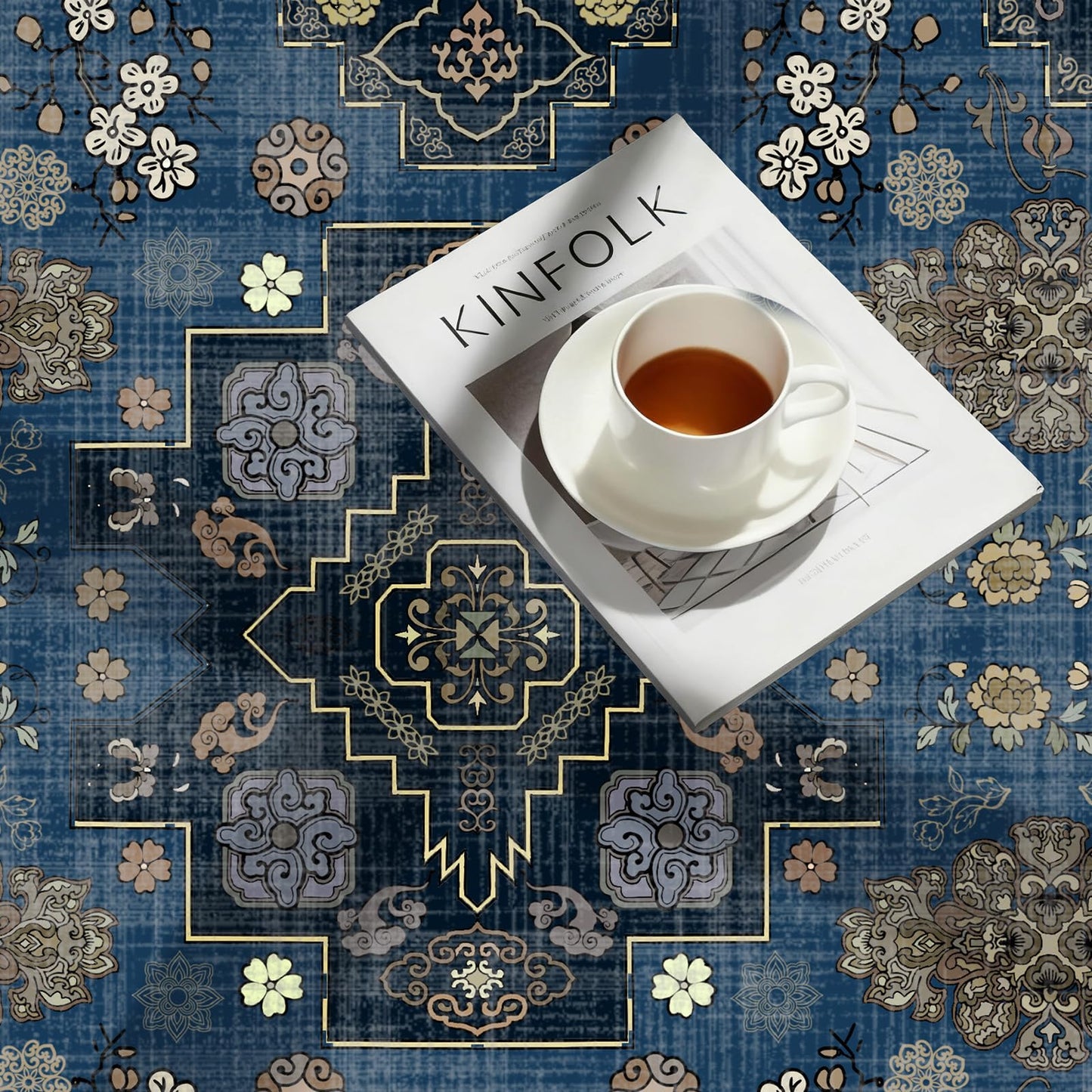 Runner Rug 2'x6' Vintage Boho Kitchen Rugs Washable Mat Non-Slip Soft Carpet with Rubber Backing Rugs for Hallways, Kitchen, Laundry, Bedroom, Bathroom, Blue