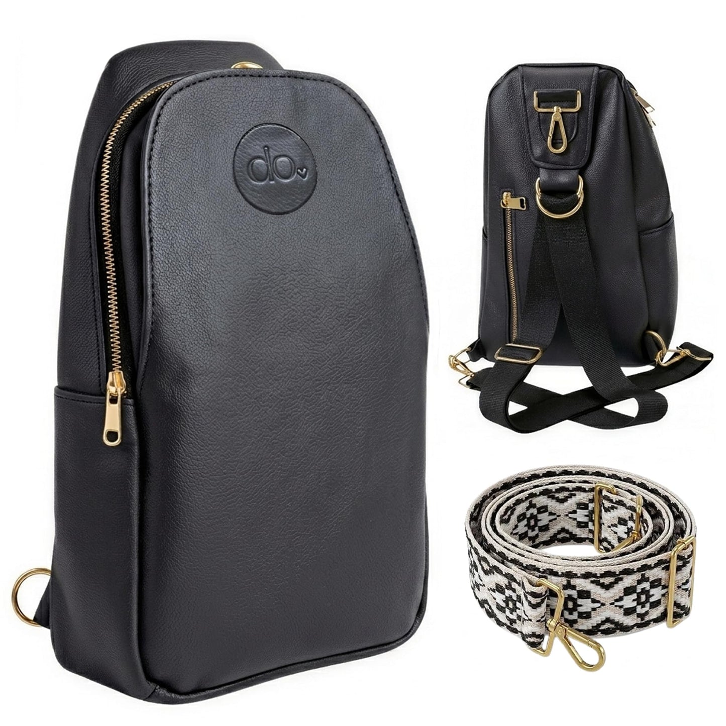 Do Love Handmade Mini Diaper Bag Backpack for Moms | Small Diaper Backpack with Crossbody Strap | Vegan Leather & Gold Hardware | Insulated Bottle Pocket | Black