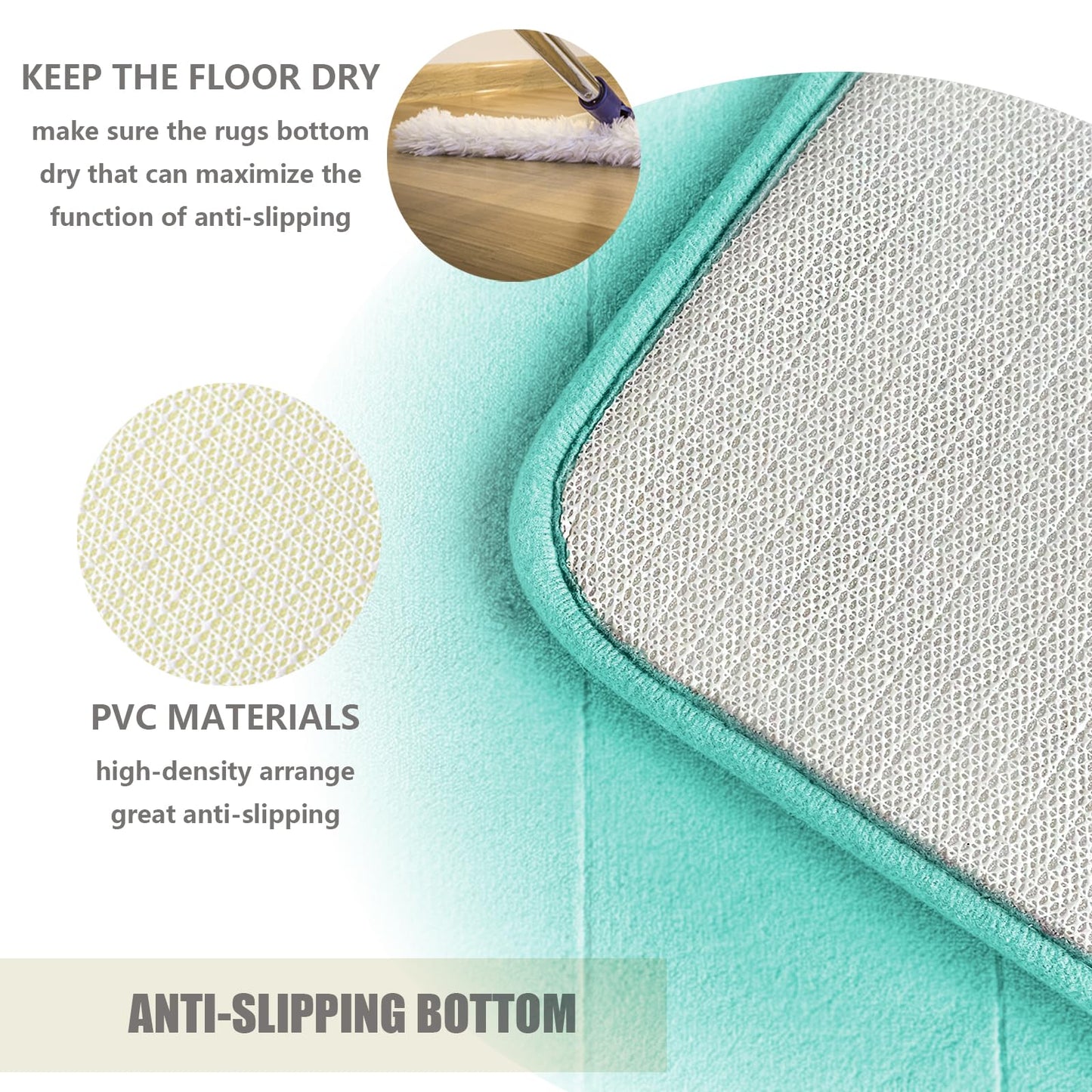 DTXDTech Memory Foam Bath Rugs 3 Piece Thick Soft Bath Mats for Bathroom Water Absorbent Bath Shower Rugs with Non-Slip PVC Bottom,Lake Blue