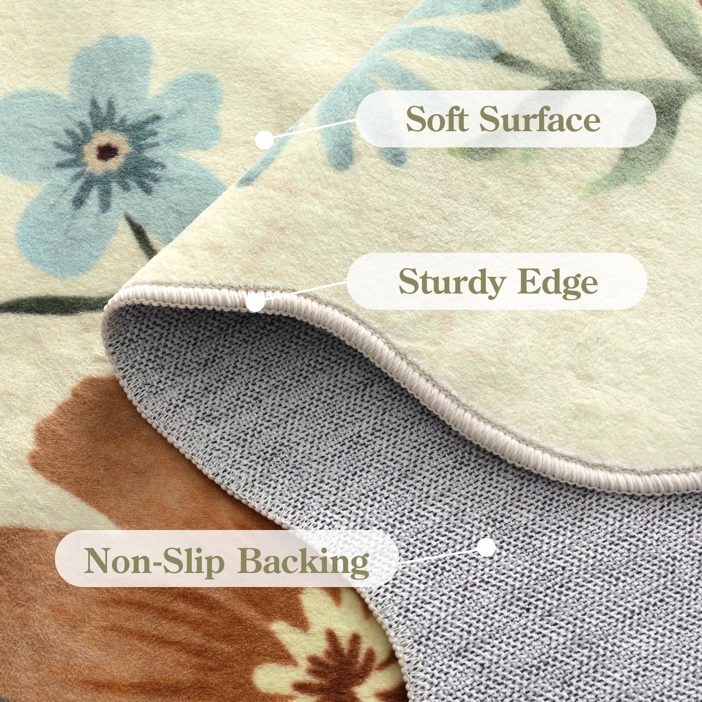 Lahome Floral Washable Runner Rug, 2'6''x8' Soft Hallway Rug Non Slip, Boho Ultra-Thin Kitchen Runners for Hallways with Rubber Backing Carpet for Laundry Bedroom Bathroom Flore (Beige)
