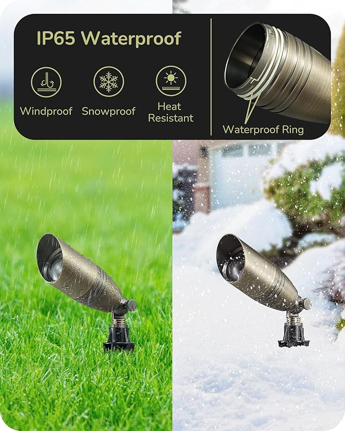 EDISHINE Solid Brass Landscape Spotlights, 12V LED Low Voltage Landscape Lights, 3CCT MR16 Bulb Included, Bronze Heavy Duty Waterproof Spot Lights,Outdoor Lighting for Garden Yard Tree, 4 Pack