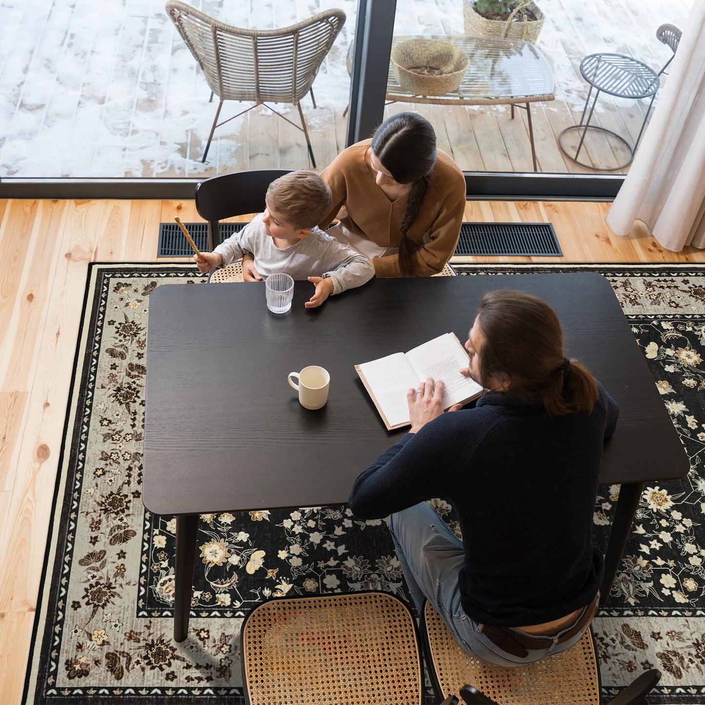 Softlife Washable Rug for Living Room, Black Camel Non-Slip Rugs for Kitchen, 6x9 Oriental Indoor Mat Under Dinning Table, Mordern Print Home Carpets with Rubber Backing for Kids