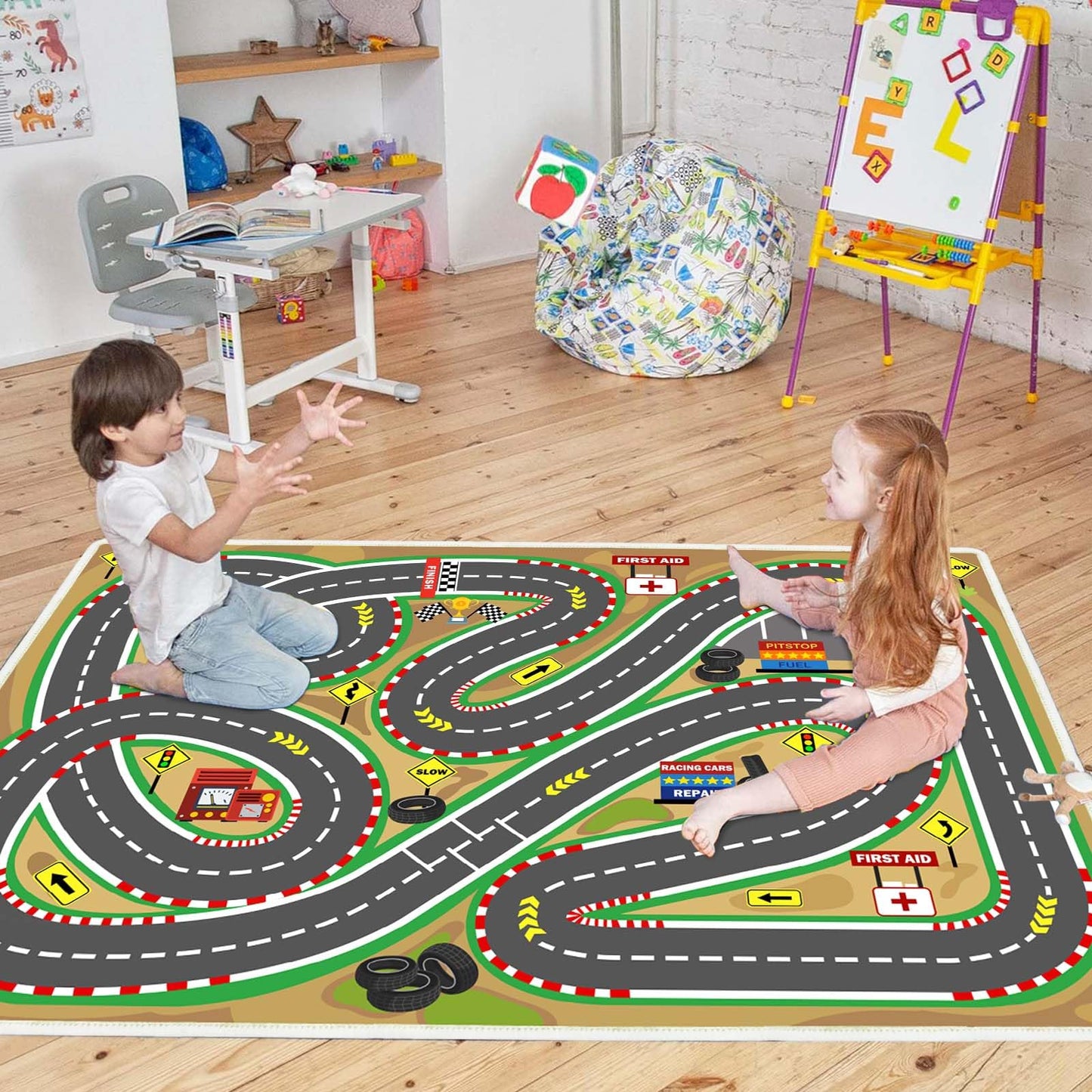 Lukhevev 31"x47" Kids Rug Play Mat Soft & Non-Slip Car Rugs City Map Play MatCar Rugs for Kids Toy Cars Race Track for Classroom Rug，Play Learn and Have Fun Safely