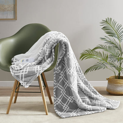 Serta Heated Blanket - Reversible Fleece to Sherpa Electric Blanket, Fast Heating, Auto Shut Off Timer, Multi Heat Setting, ETL Certified, Machine Washable, Grey Full 84"x 77"