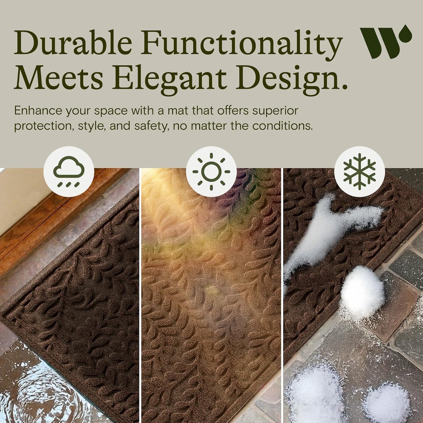 WaterHog Boxwood Front Door Mat Indoor Outdoor Entrance, Absorbent All-Weather Doormat with Non-Slip Rubber Backing, Dirt & Moisture Trapper, Low Profile & Easy Clean, Made in USA, 23"x36" Dark Brown