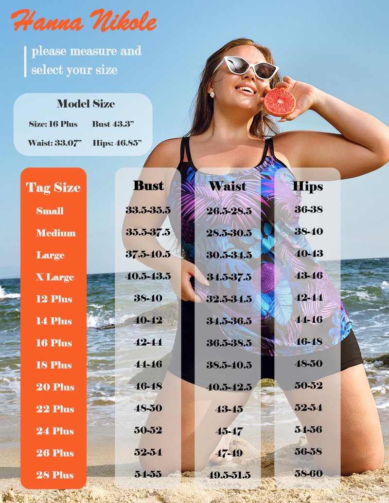 Hanna Nikole Tankini Swimsuits for Women 2 Piece Sexy Push Up Swimdress Flowy Bathing Suits Rose Red Ray Large