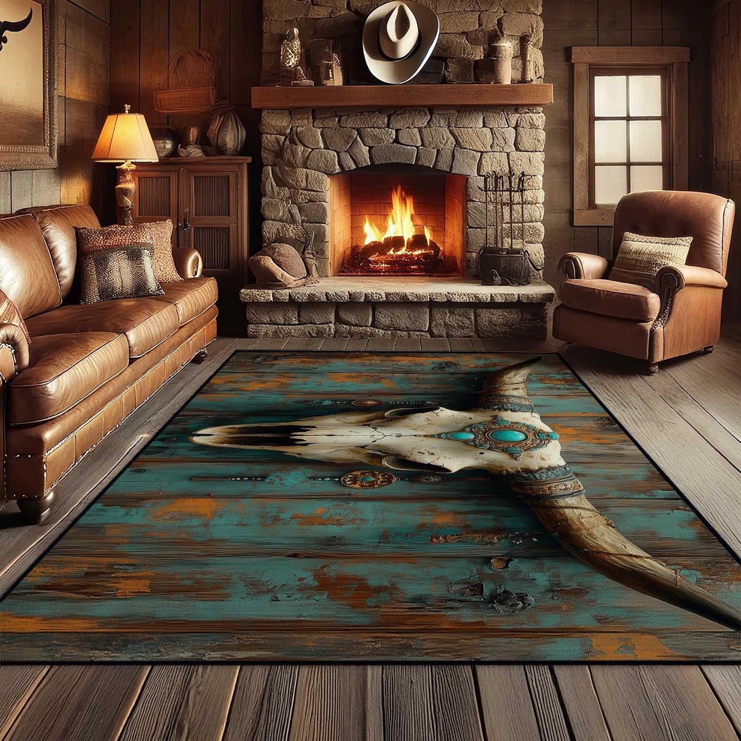 Southwestern Cow Skull Area Rug, Western Aztec Bull Skull Rug, Aztec Tribal Rugs, Native American Rugs, Moroccan Navajo Tribal Carpet for Living Room Bedroom (5' x 7'(Rectangular))