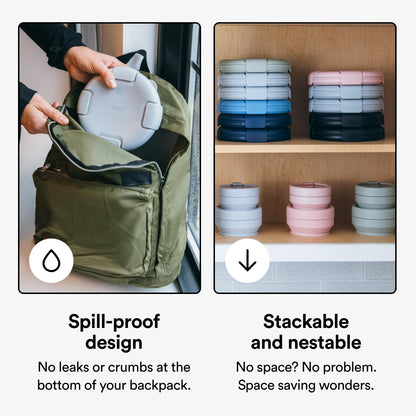 STOJO Collapsible Bowl - Translucent Denim Blue, 36oz - Reusable Silicone Bowl for Hot and Cold Food - Perfect for Travel, Meal Prep, To-Go Lunch, Camping & Hiking - Microwave & Dishwasher Safe