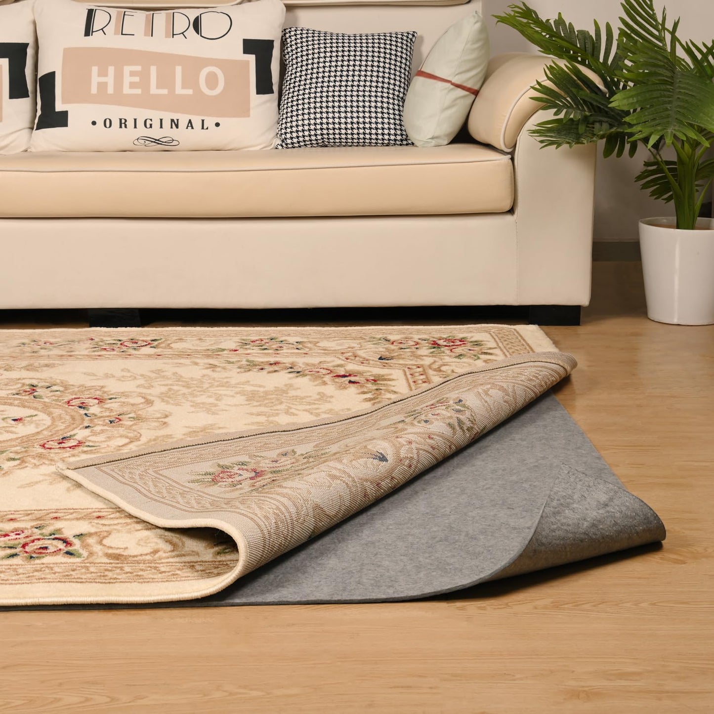 QJHOMO Non Slip Rug Pad 2x3 Feet Carpet Padding, Under Rug Padding Cushioned for Hardwood Floors, Thick Felt Cushion Carpet Pads for Area Rugs Non Skid Backing Runner Rug Mat