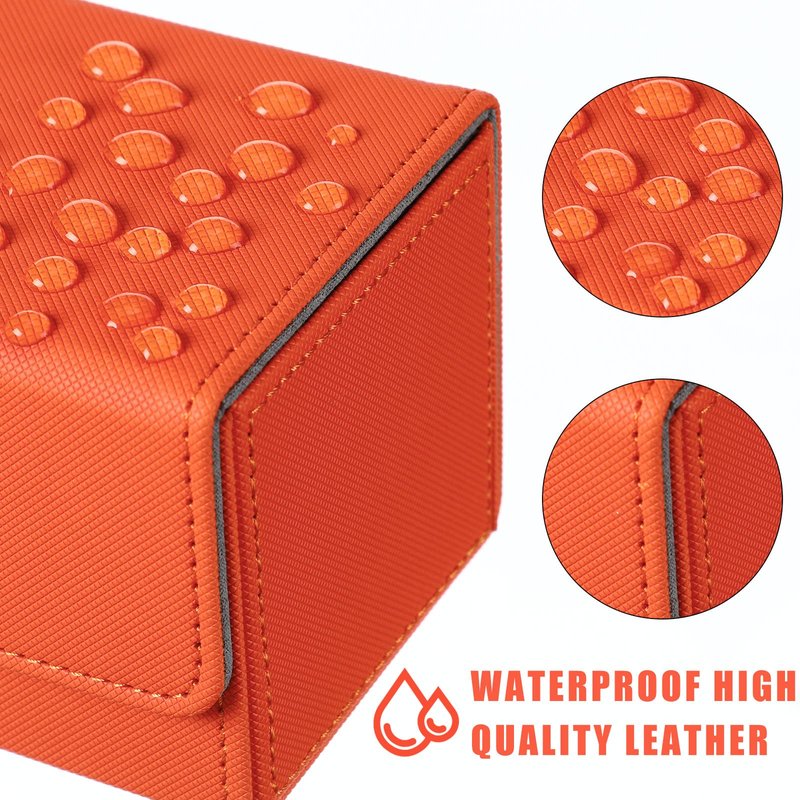 Weewooday 2 Boxes Leather Deck Card Boxes Large Size Fit 100 Plus Sleeved Cards Deck Game for Collectible Playing Compatible with Mtg Tcg(Horizontal,Orange, Gray)