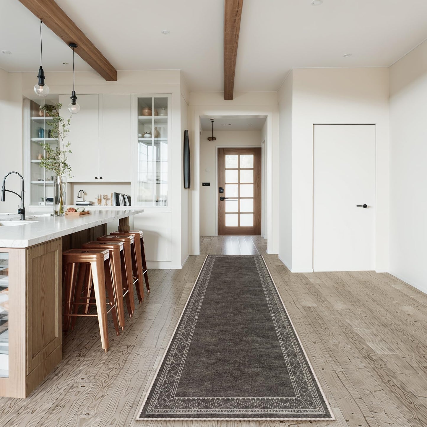 Lahome Modern Bordered Washable Runners for Hallways, 2.5x8 Kitchen Runner Rug Non Slip, Ultra-Thin Hallway Rug Soft Carpet for Bedroom Entryway Bathroom Laundry(2.5'x 8',Brown)