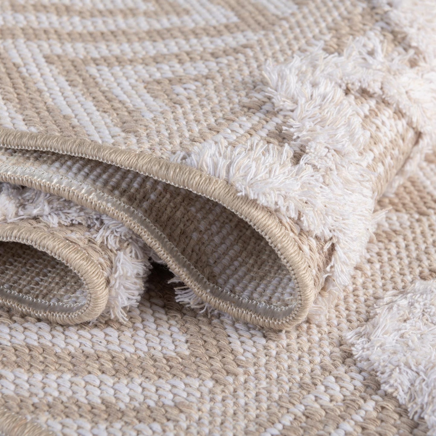 Rugs.com - Sabrina Soto Casa Rug – 5' 3 x 8' Beige Cotton Textured Rug – Modern Tribal Design for Living Rooms, Bedrooms, and Offices