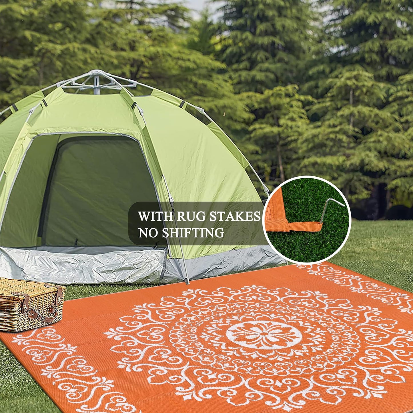 Pauwer Waterproof Outdoor Rug 8x10, Reversible Plastic Straw Patio Camping Rug, Indoor Outdoor RV Mat Carpet for Deck, Camper, Porch, Balcony, Backyard, Picnic, Floral Orange